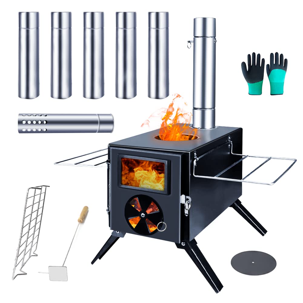 Fitinhot Camp Wood Stove front view with titanium plating for odor-free first burn