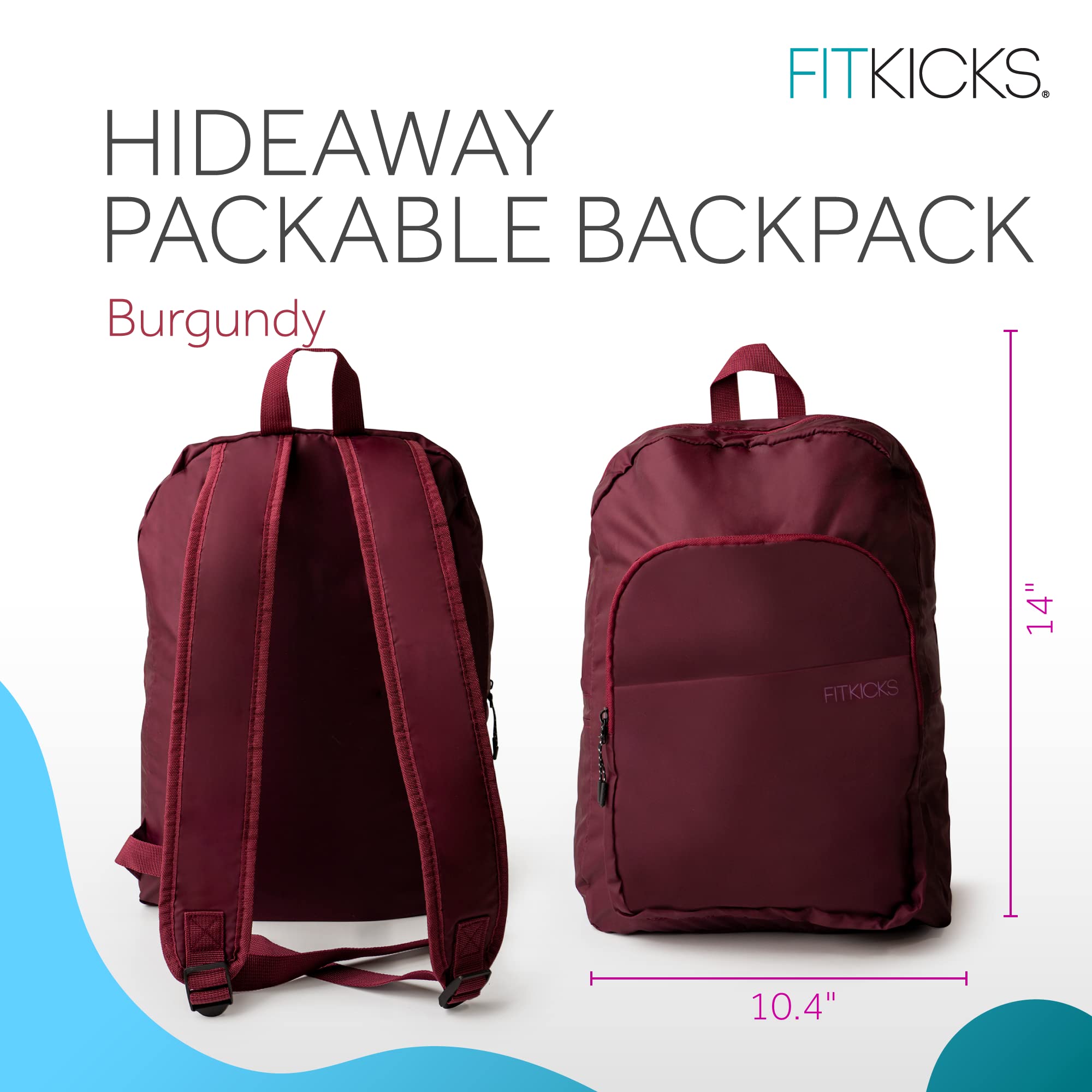 FITKICKS Hideaway backpack with multiple pockets keeps items organized.