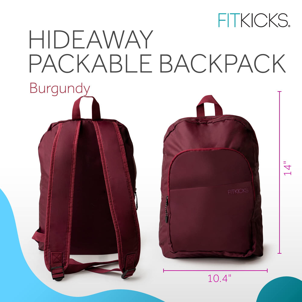 FITKICKS Hideaway backpack with multiple pockets keeps items organized.
