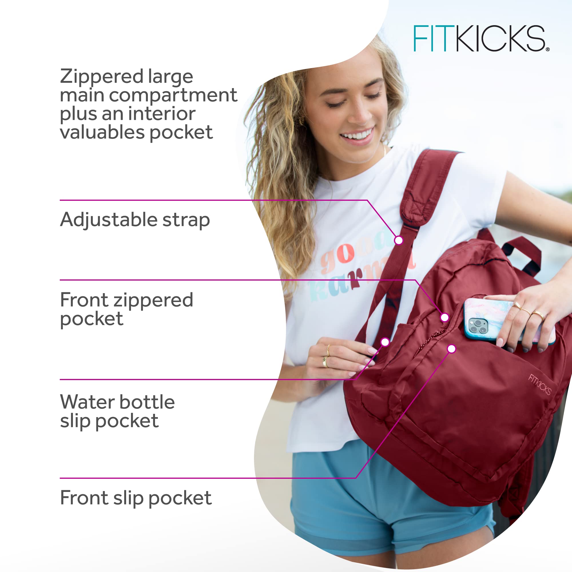 Zippered main compartment secures essentials during hikes.