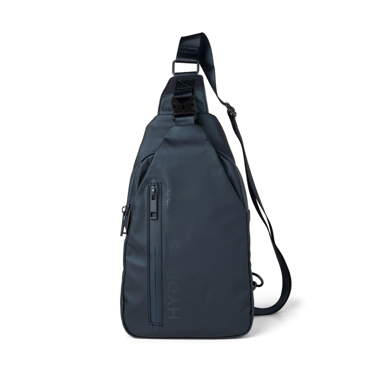 FITKICKS Hydrosport sling bag navy front view showing compact travel-ready design