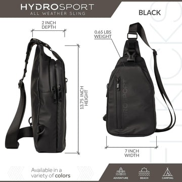 Three pockets keep items organized and dry in Hydrosport sling bag.