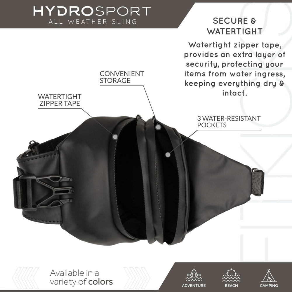 Hydrosport sling bag in travel-ready, compact form for on-the-go trips.