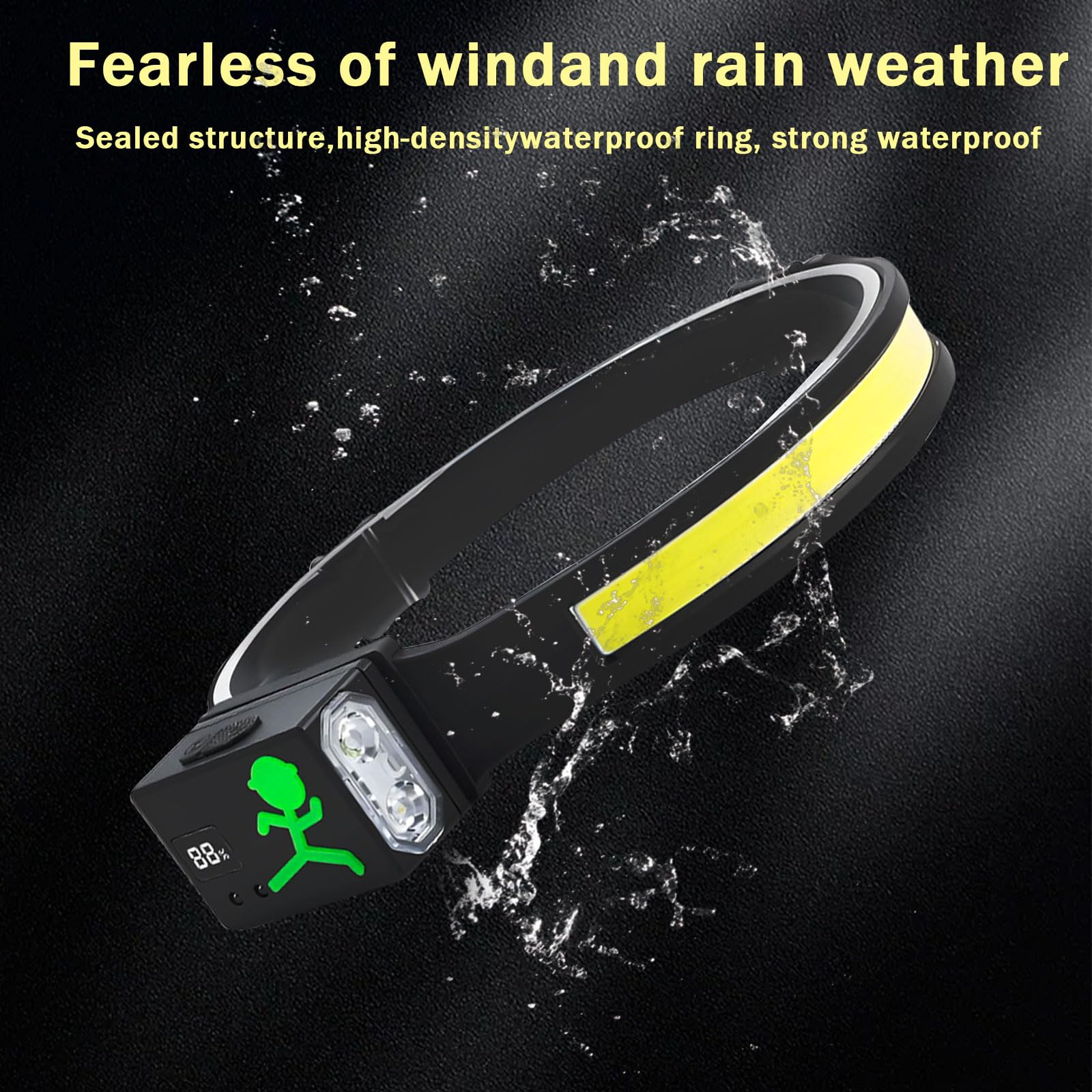 FITLCHZ headlamp IPX4 waterproof design for rainy conditions.