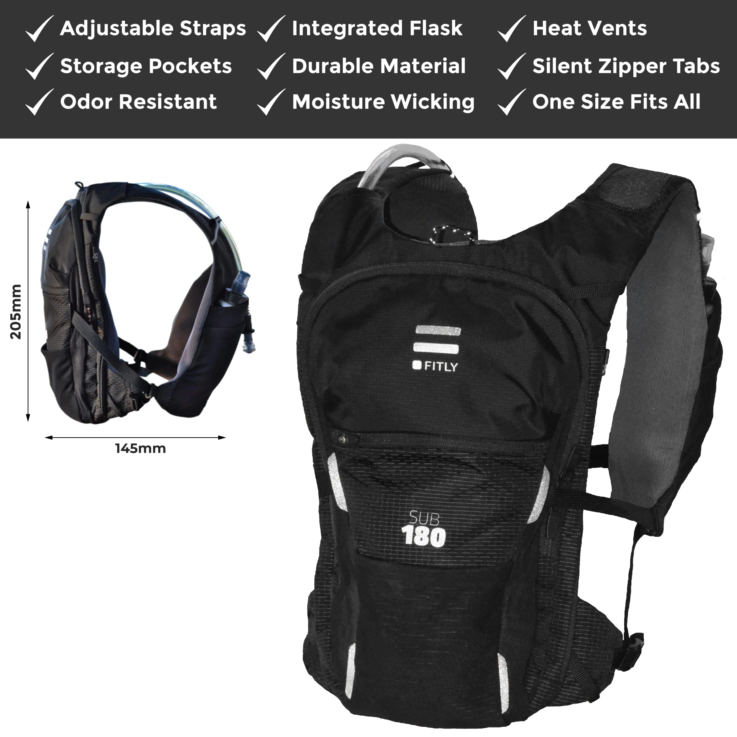FITLY Sub180 four-pocket layout keeps essentials secure during runs.