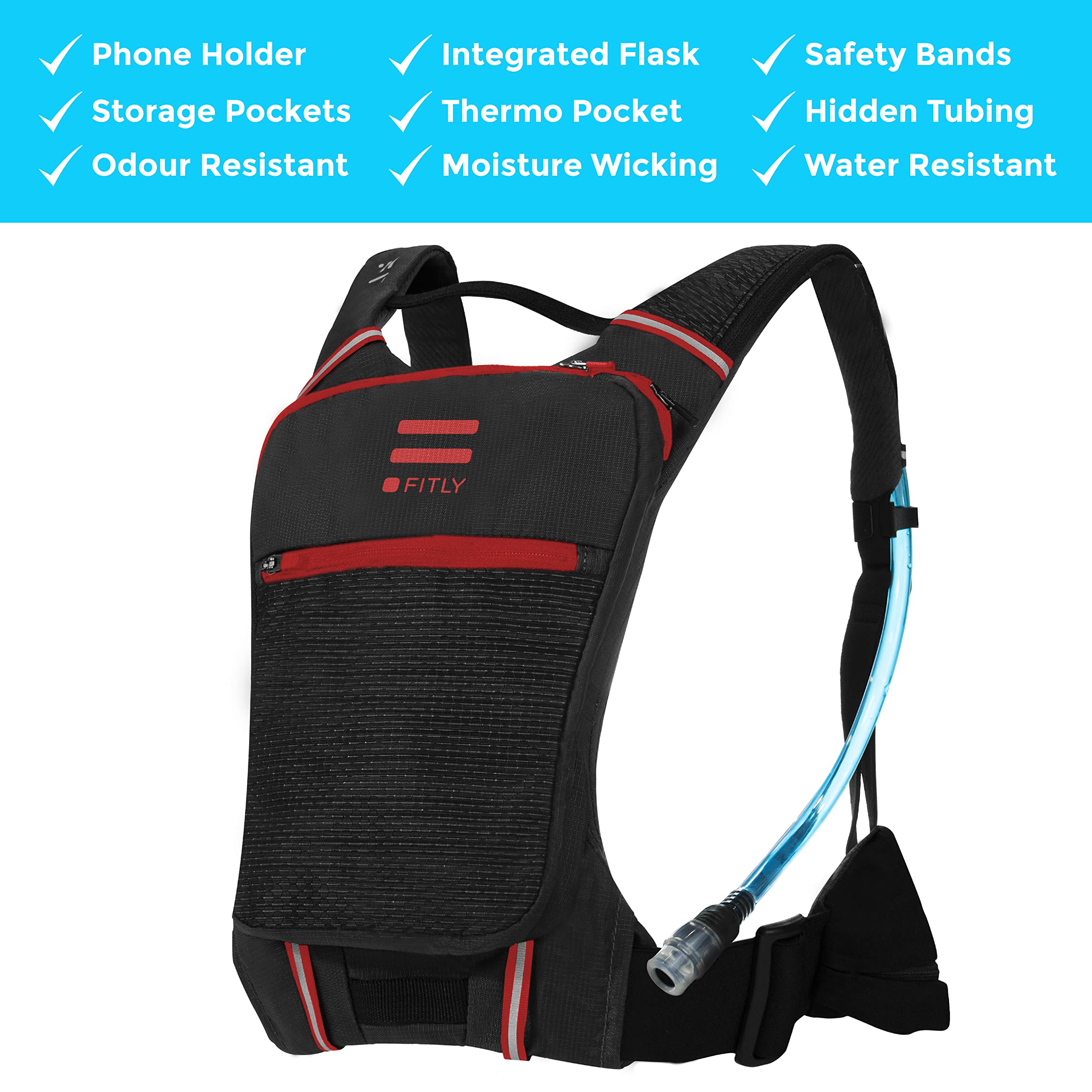 FITLY Sub90 hydration vest phone holder and secure storage.