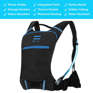Fitly Sub90 running vest back view with secure thoracic belt.