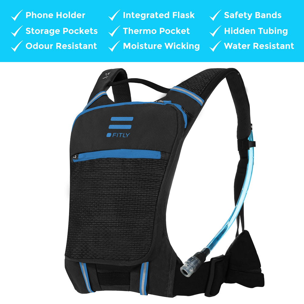 Fitly Sub90 running vest back view with secure thoracic belt.
