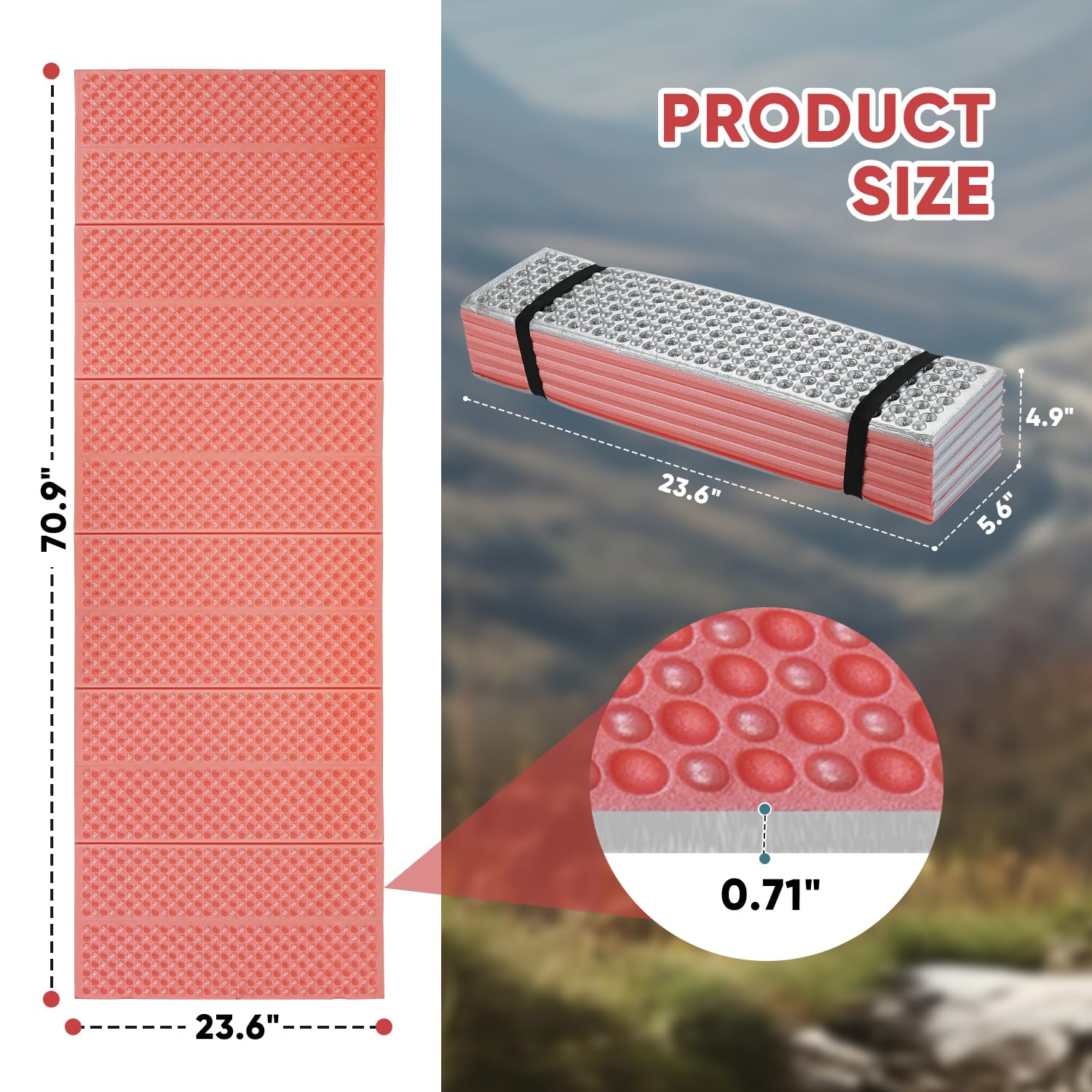 Fitply ultralight foam sleeping pad folded compact for backpacking and storage.