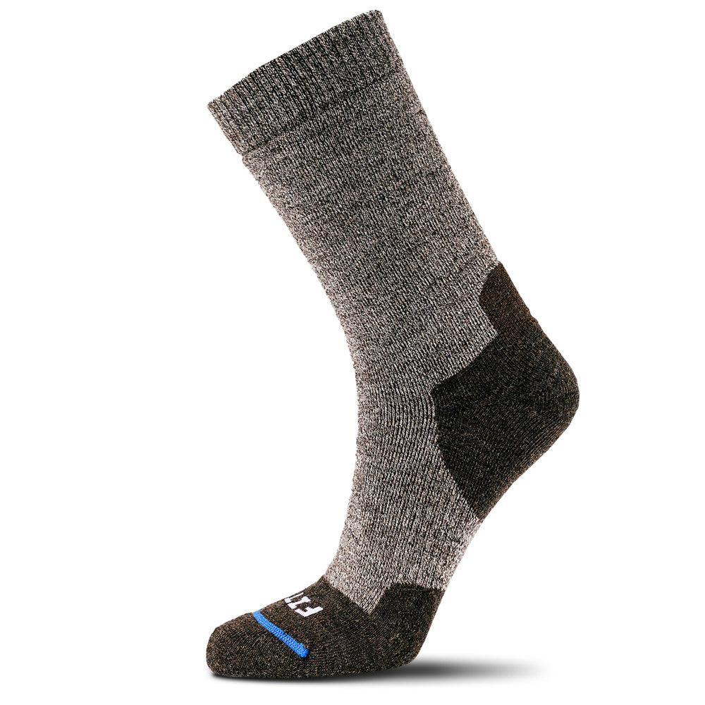 FITS Original Full Cushion Crew Socks on rocky trail close-up for all-season comfort