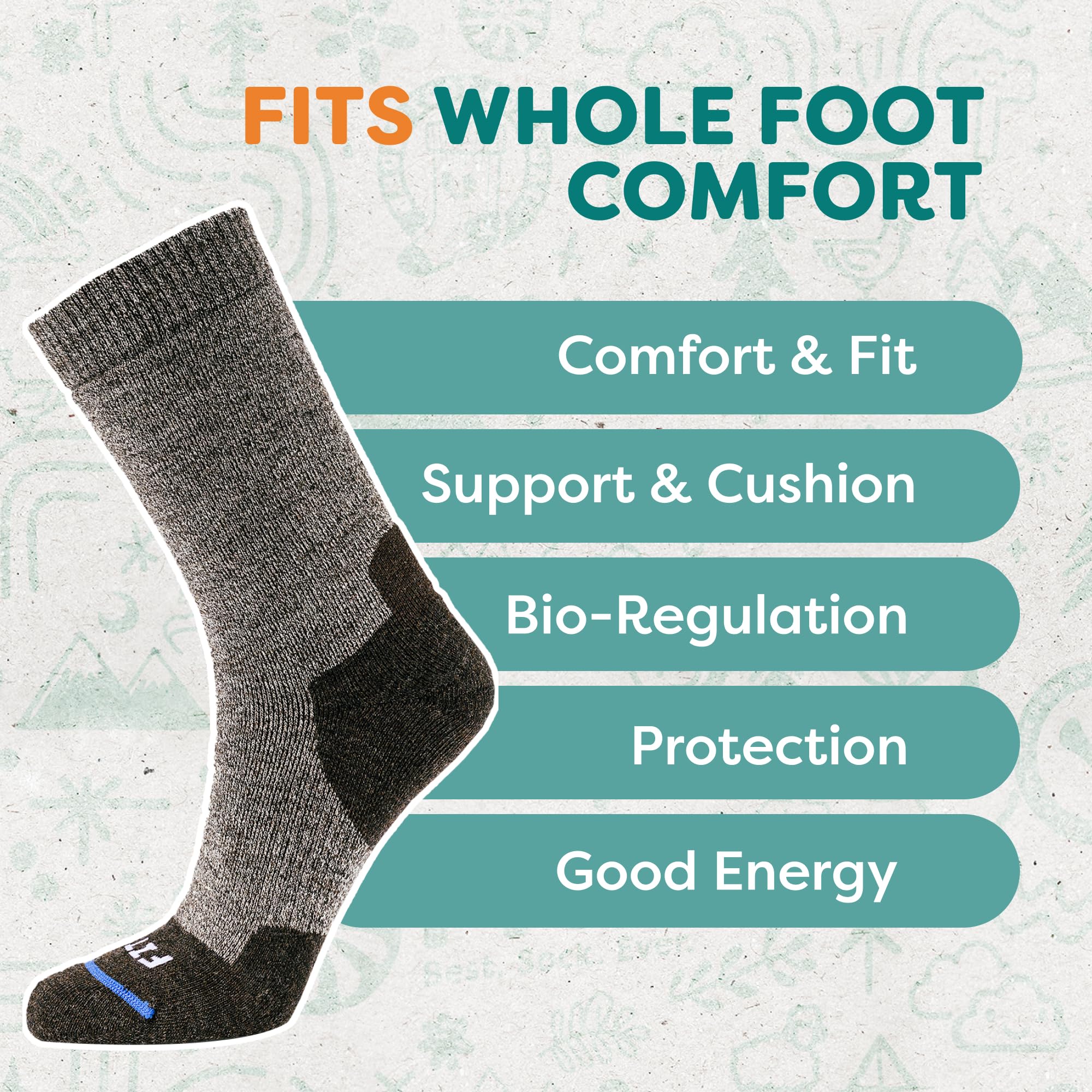 FITS socks reinforce durability with nylon for rugged terrains and repeated washes.