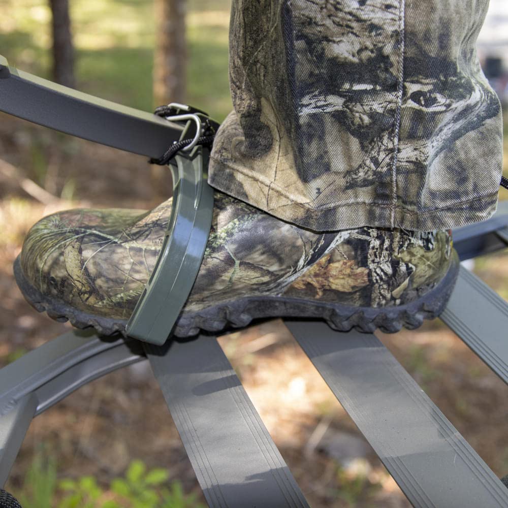 Shows adjustable fit to most boots.
