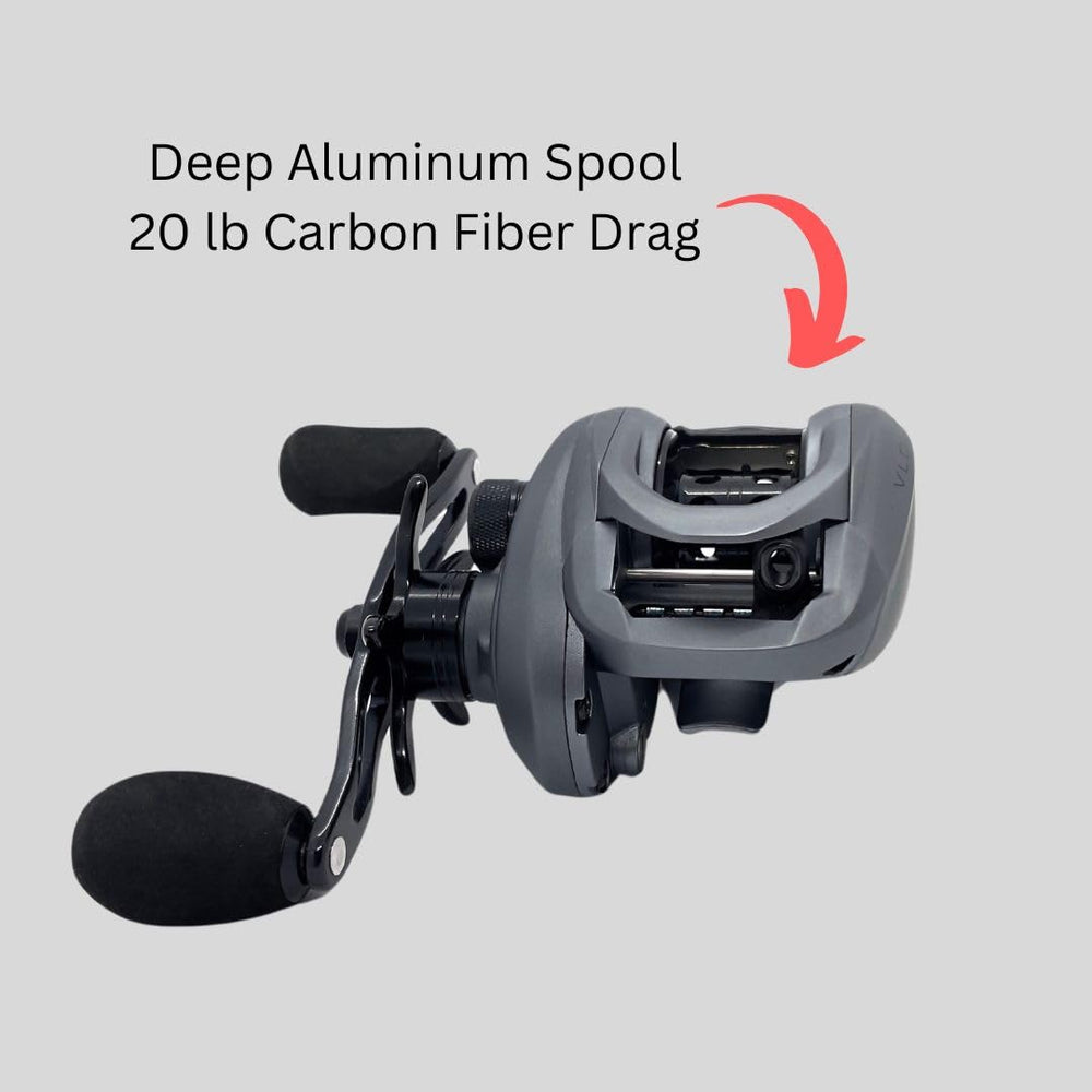 Fitzgerald Fishing VLD10 aluminum spool close-up shows rigid, corrosion-resistant construction.