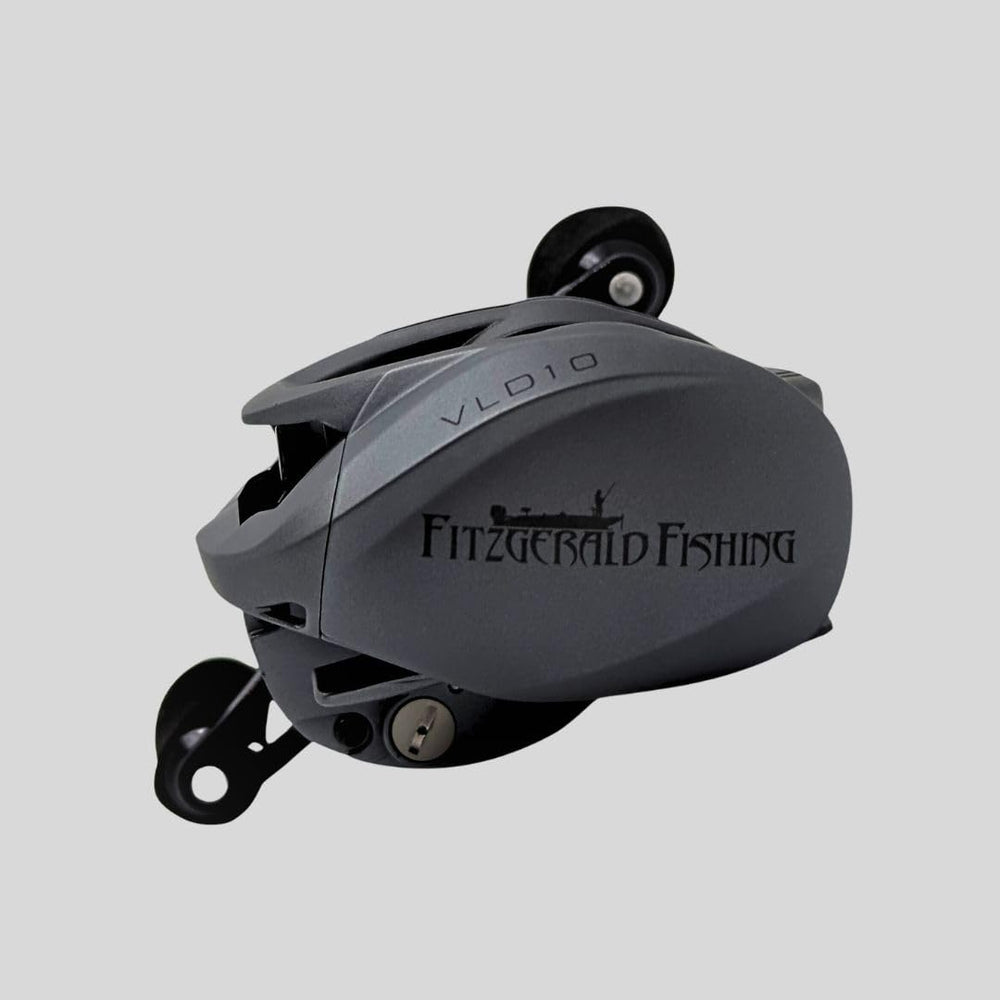 Fitzgerald Fishing VLD10 spool closeup highlighting aluminum spool for rigidity and line control