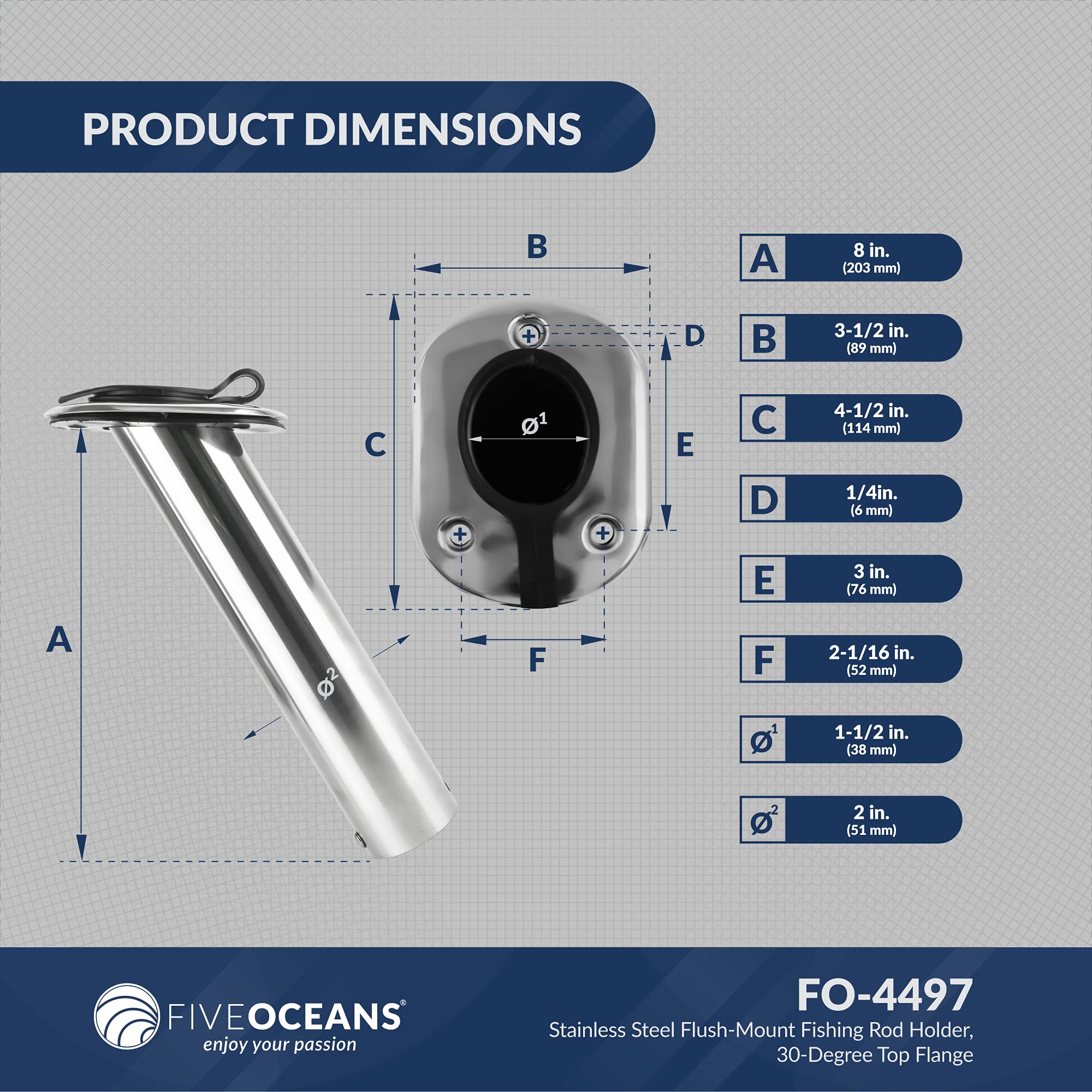 Marine-grade stainless steel rod holder from Five Oceans