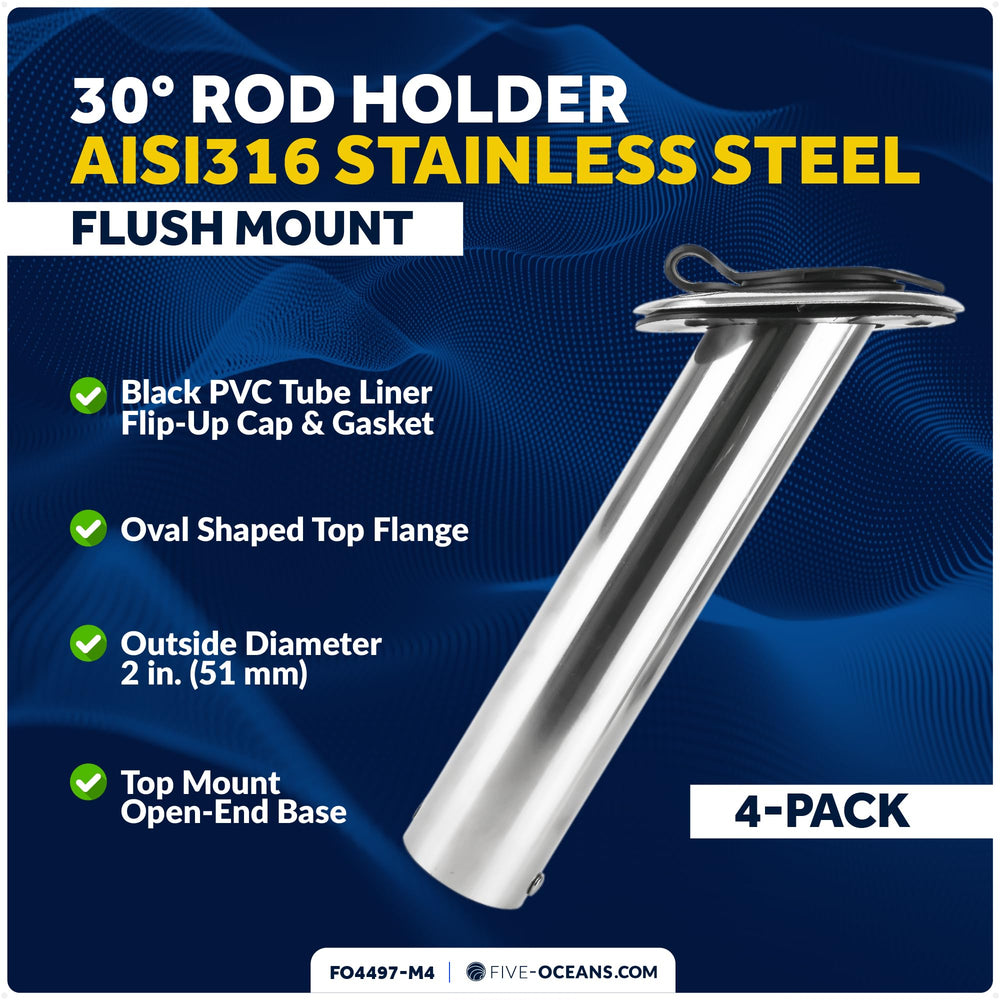 Five Oceans FO4497-M4 flush-mount top flange at 30 degrees for deck-friendly installation.