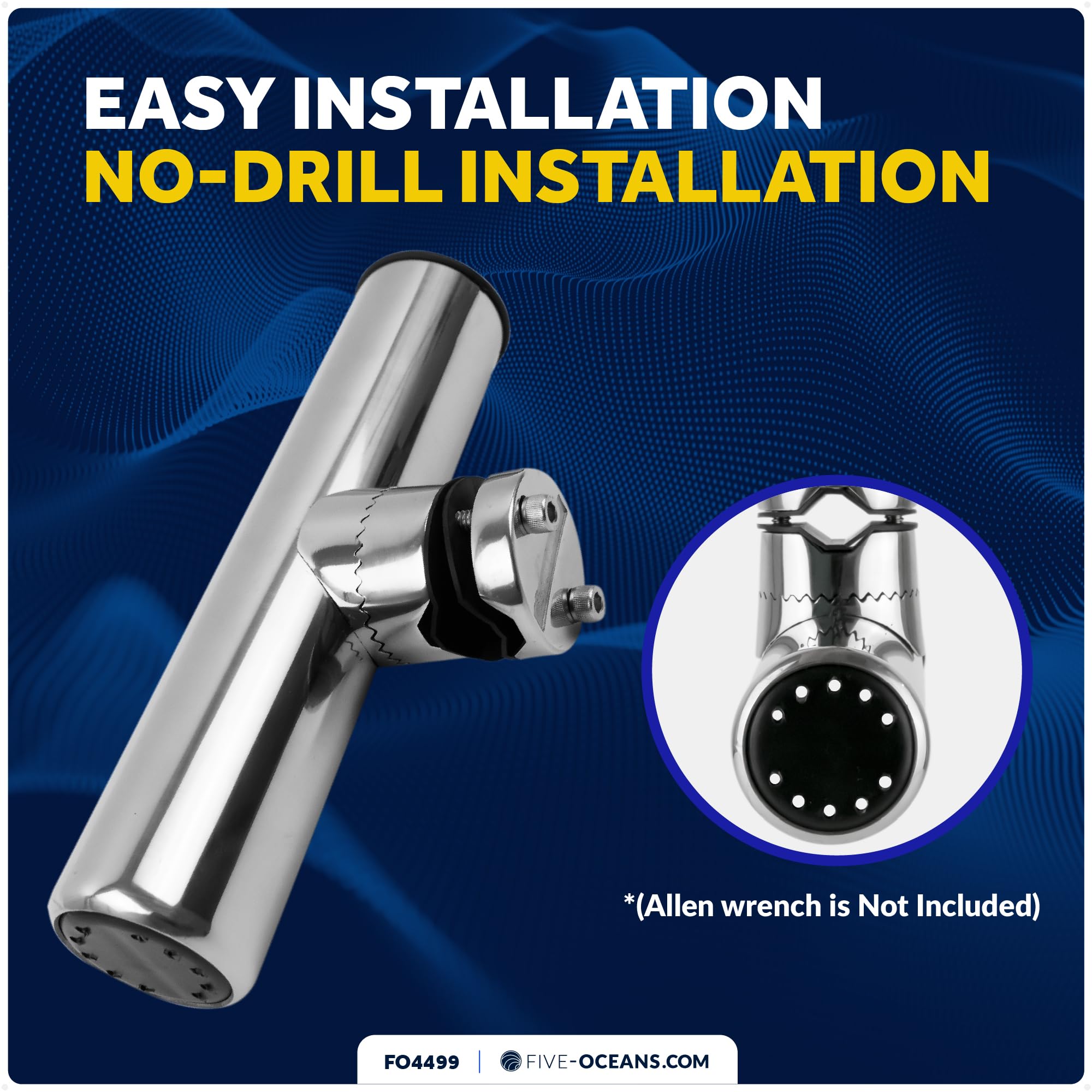32-position adjustable clamp accommodates different rails and boat layouts.