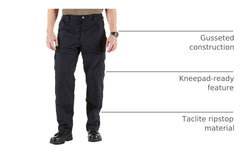 5.11 Taclite Pro Ripstop pants dark navy left-side pocket layout.