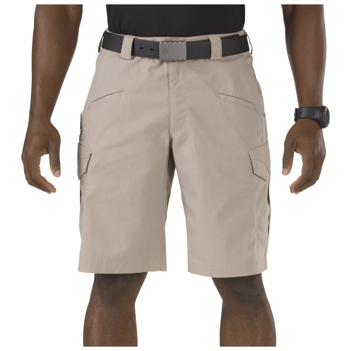 5.11 Tactical cargo shorts front view shows 12-pocket layout for organized EDC