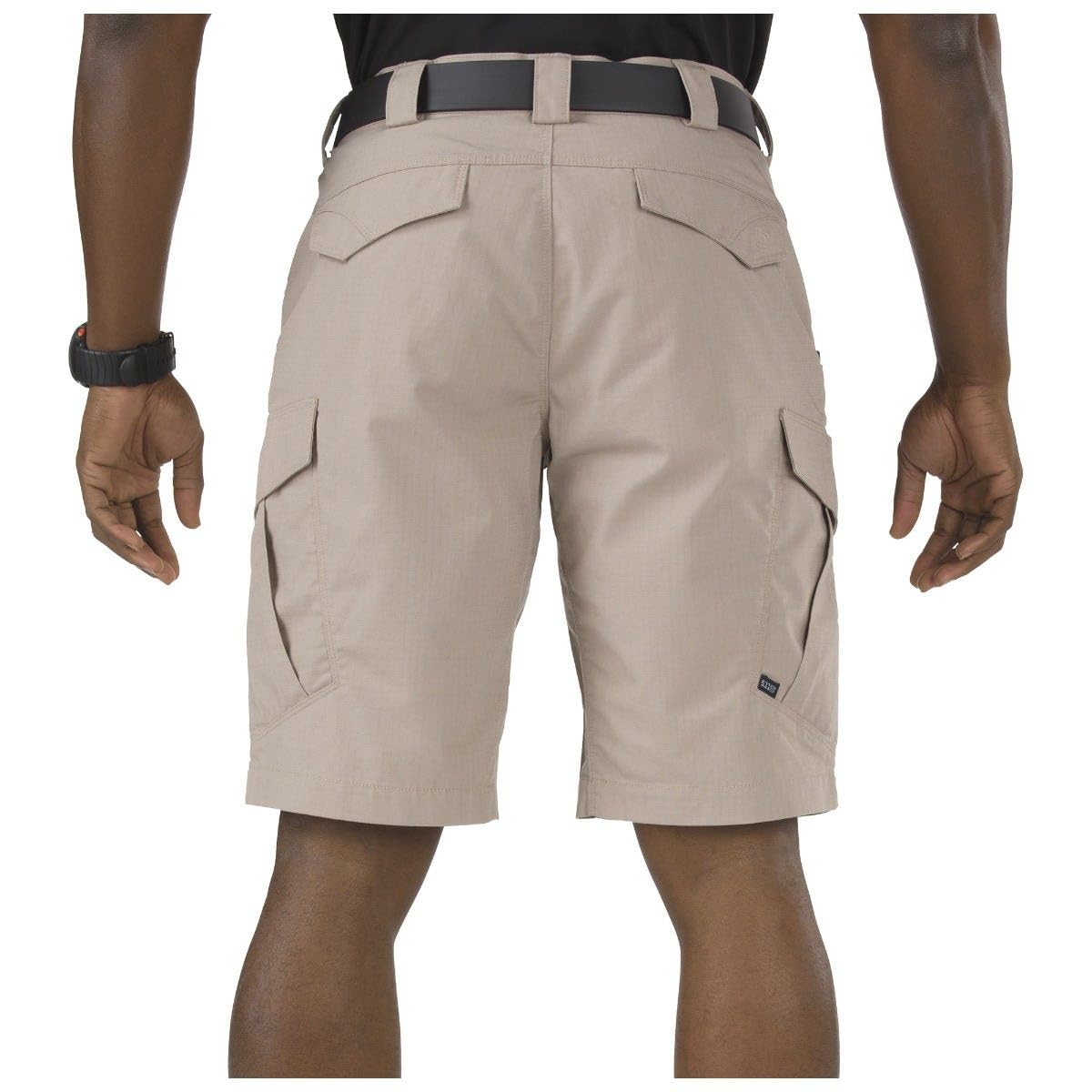5.11 Tactical shorts side pocket close-up highlights accessible cargo pockets for quick gear