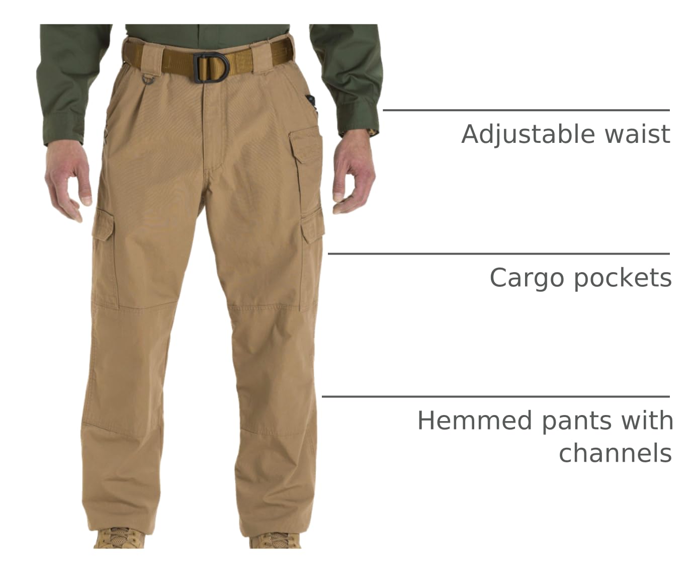 Five11 Tactical pants knee-patch detail showing knee pad compatibility on worksite