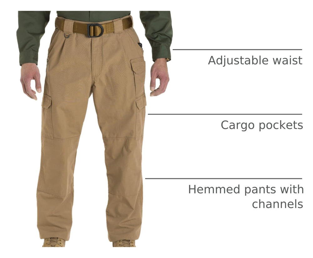 Five11 Tactical pants knee-patch detail showing knee pad compatibility on worksite