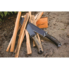 Fixed blade design of Kershaw Camp 10 Tan Machete