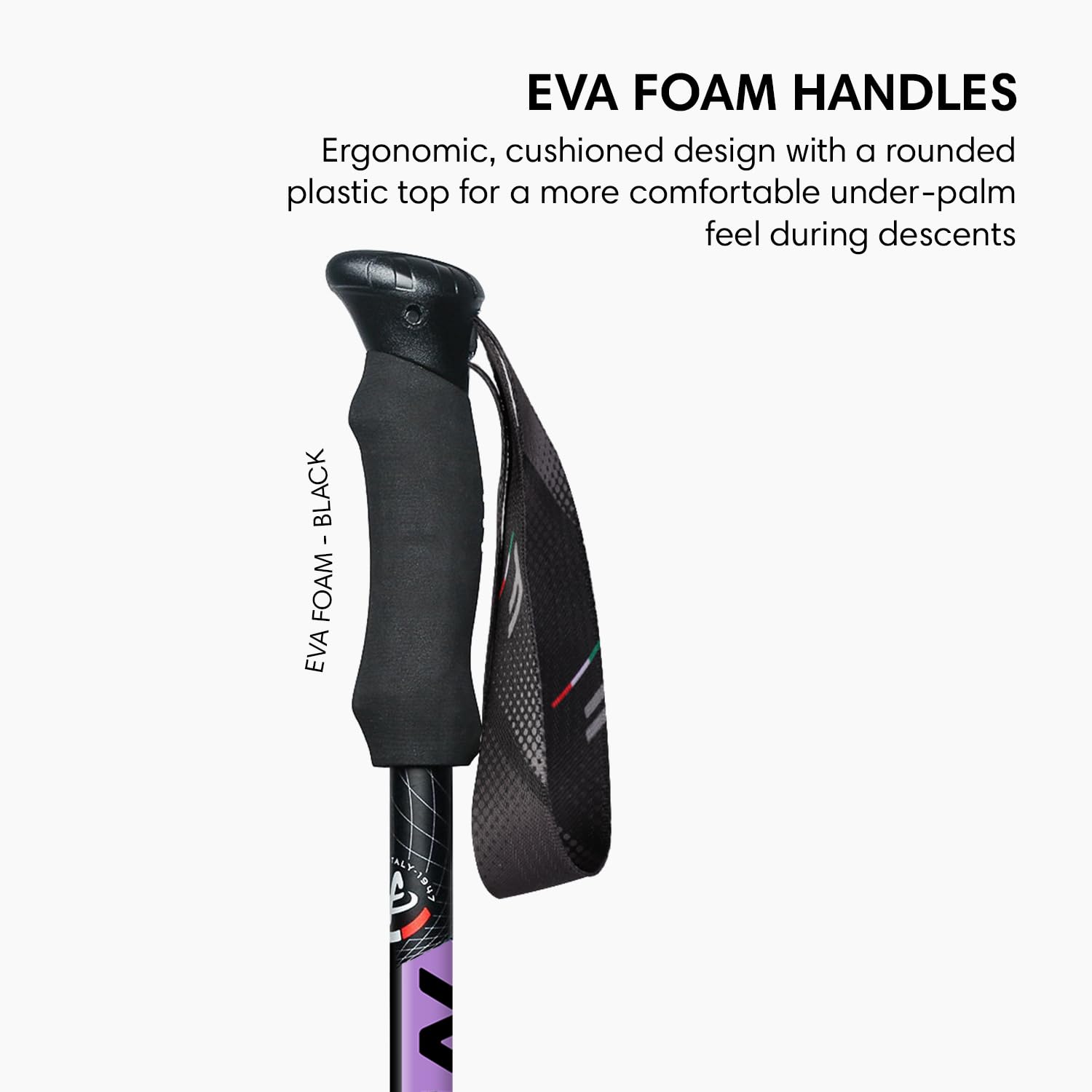 Fizan Compact 3 EVA grip highlights ergonomic comfort during long descents.