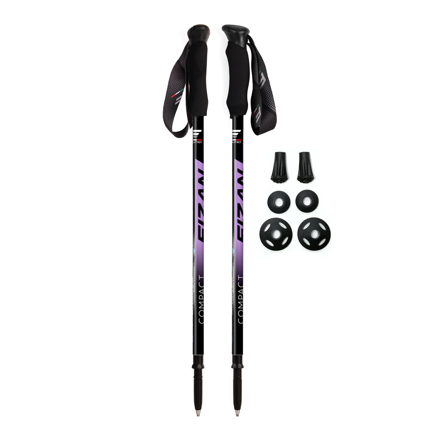 Fizan Compact 3 pole extended length demonstrates adjustable reach for tall hikers.