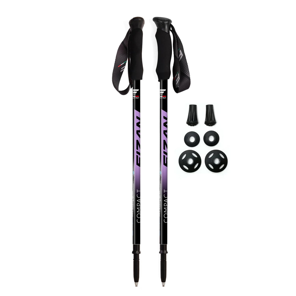 Fizan Compact 3 pole extended length demonstrates adjustable reach for tall hikers.