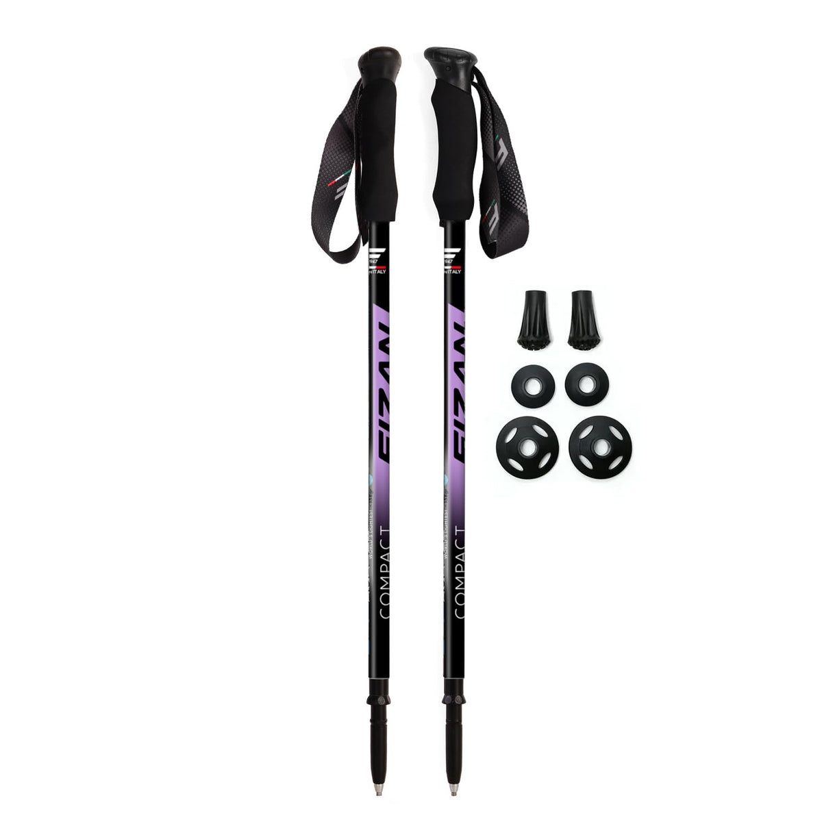 Fizan Compact 3 pole extended length demonstrates adjustable reach for tall hikers.