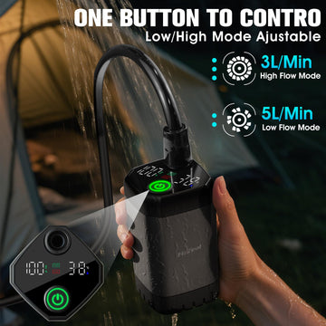 FizZeal portable shower with LED display indicating temperature and flow