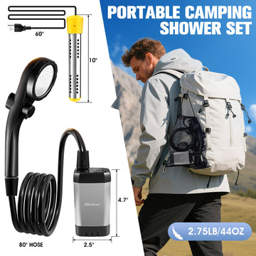 FizZeal portable shower charging via USB-C for long run time