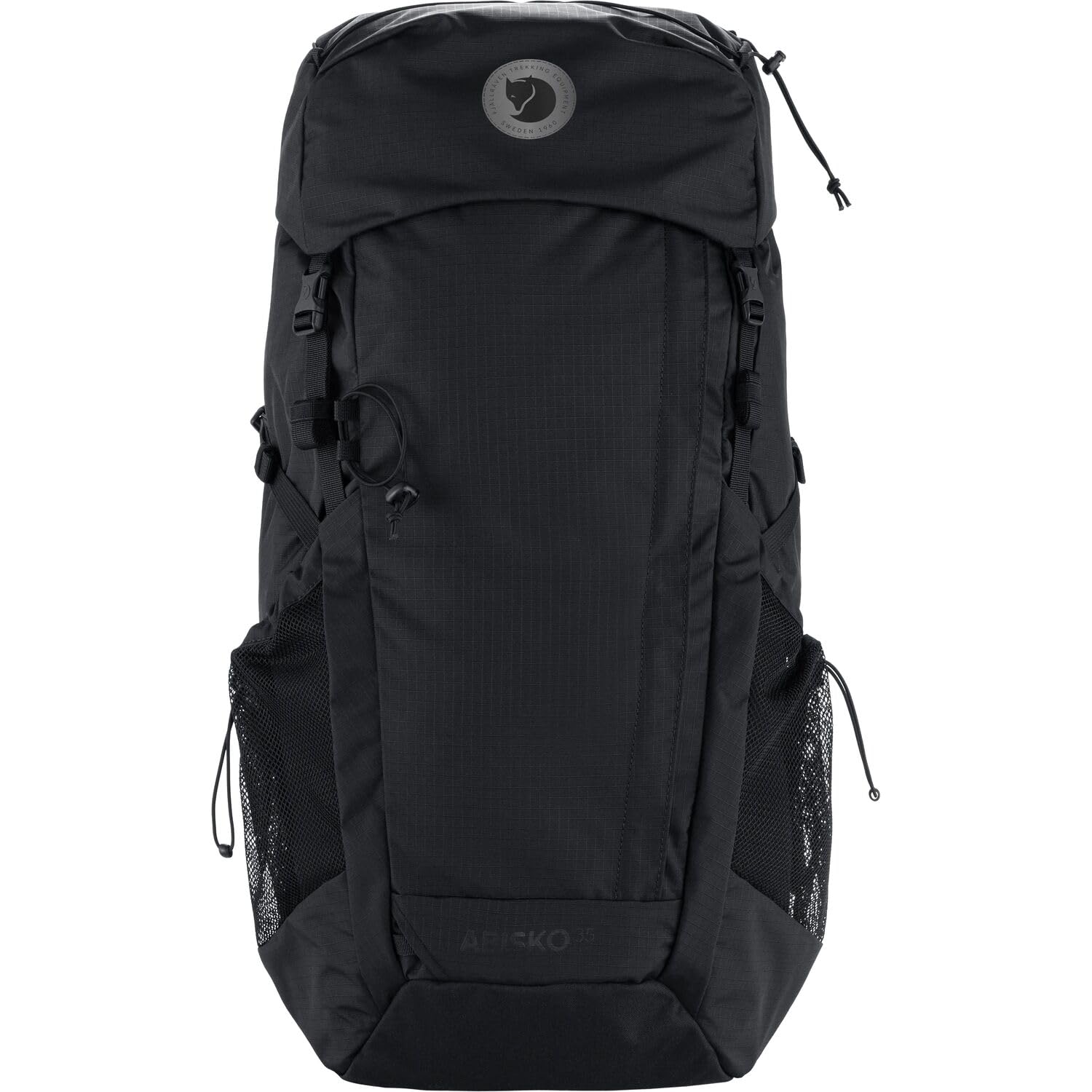 Fjällräven Abisko Hike 35L front view with organized pockets for quick access