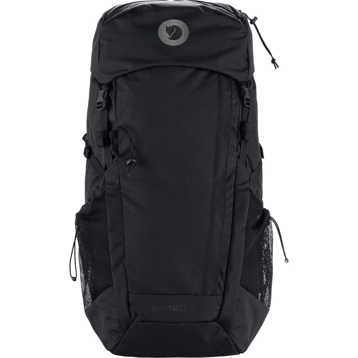 Fjällräven Abisko Hike 35L front view with organized pockets for quick access