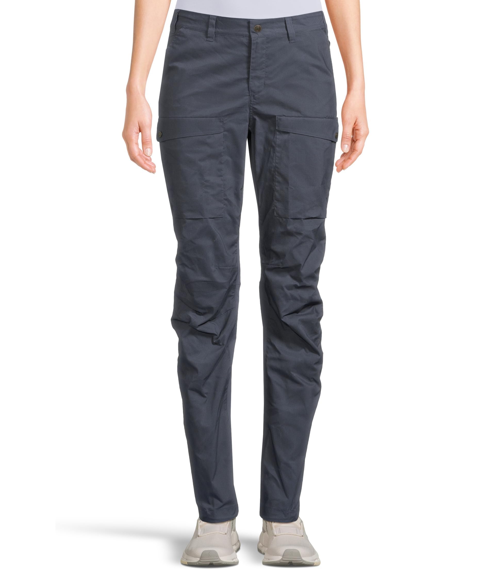 Fjällräven Abisko Hybrid Trail Trousers front view showing secure mid-rise fit for hikers