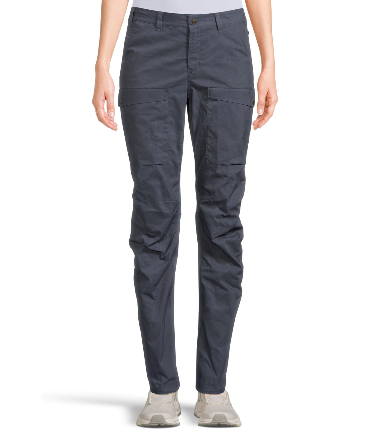 Fjällräven Abisko Hybrid Trail Trousers front view showing secure mid-rise fit for hikers