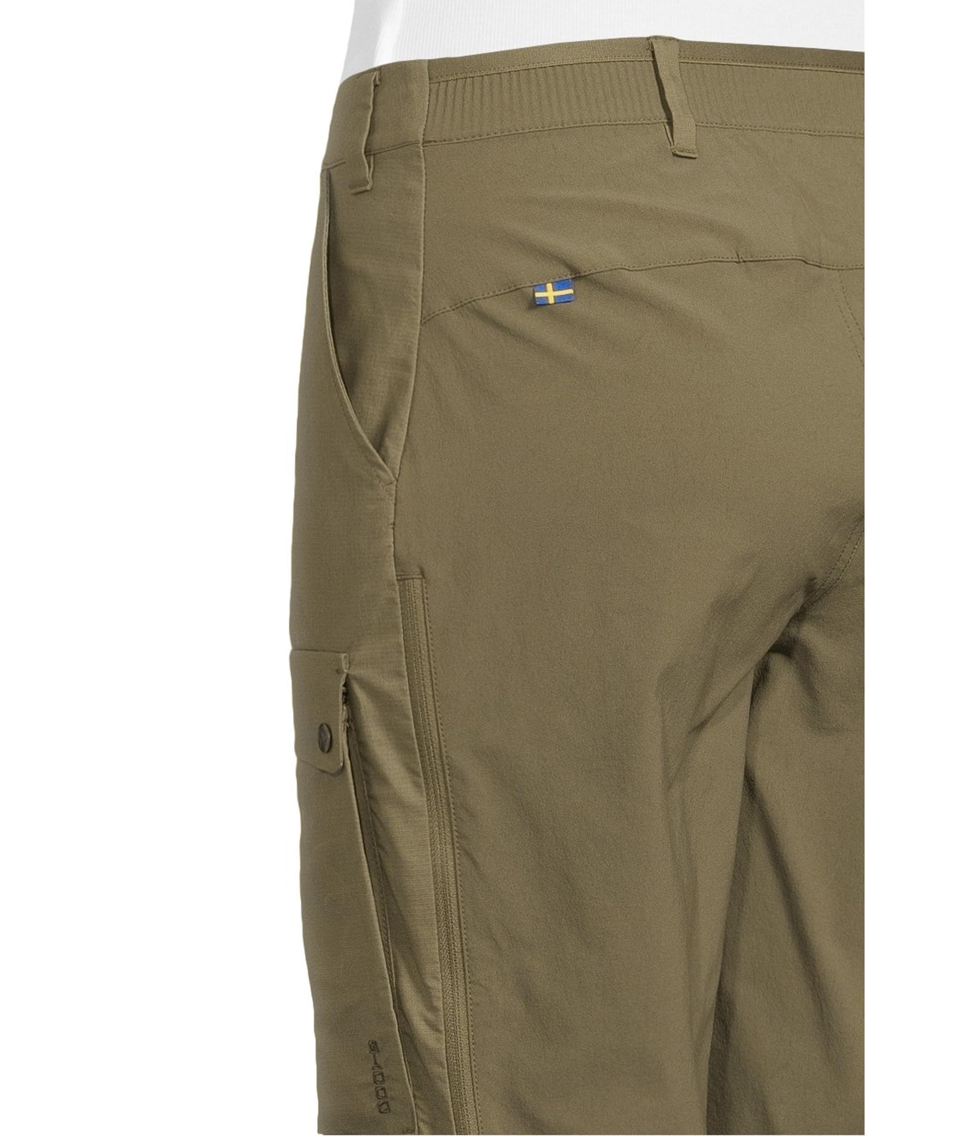 Fjällräven Abisko Hybrid Trail Trousers fabric close-up highlights sustainable recycled blend.