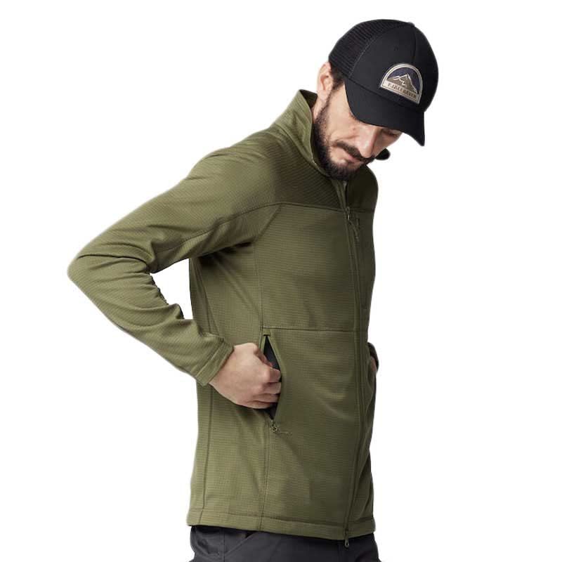 Fjällräven Abisko Lite Fleece Jacket Green LG packed in backpack for travel-ready layering