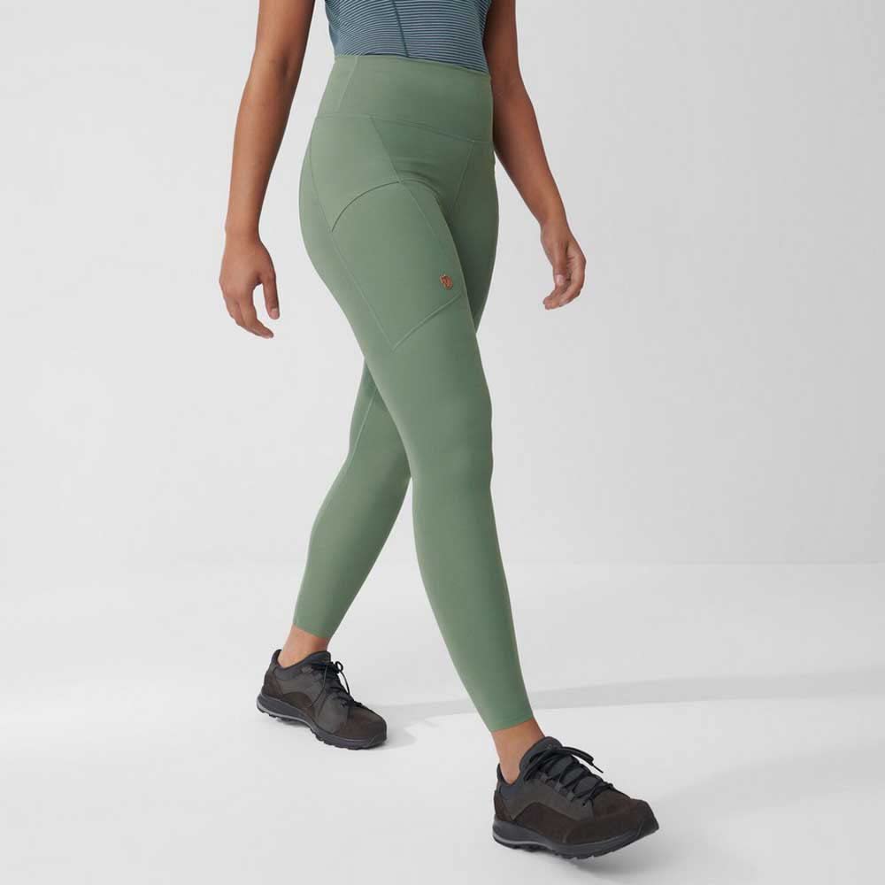 Fjällräven Abisko Tights in Patina Green back view with secure fit