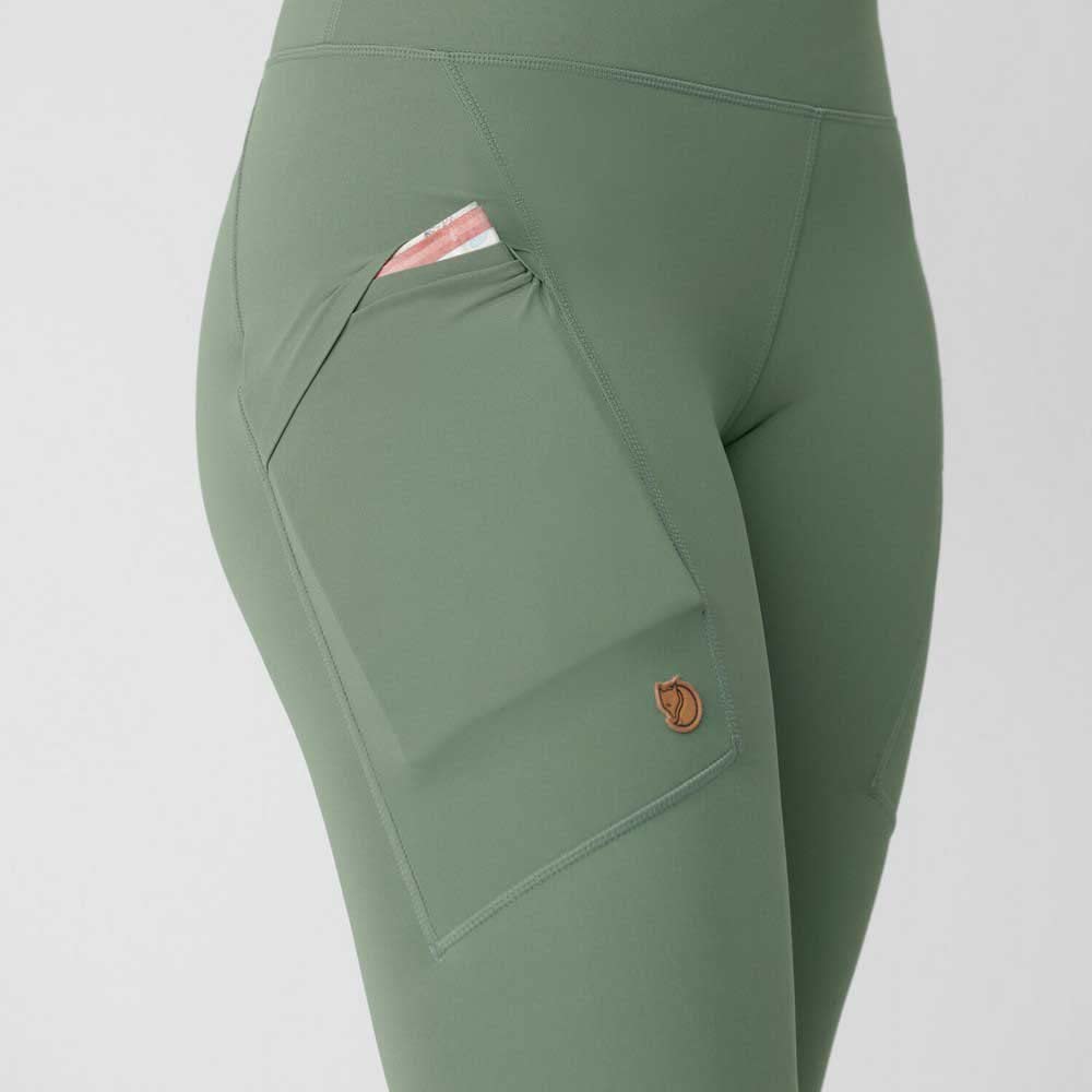 Fjallraven Abisko Tights W Indigo Blue M side view illustrating durable knee area