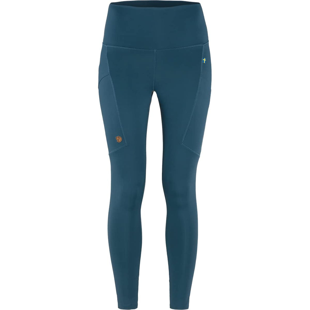 Fjällräven Abisko Tights in indigo blue, back view, suited for durable trail walking.