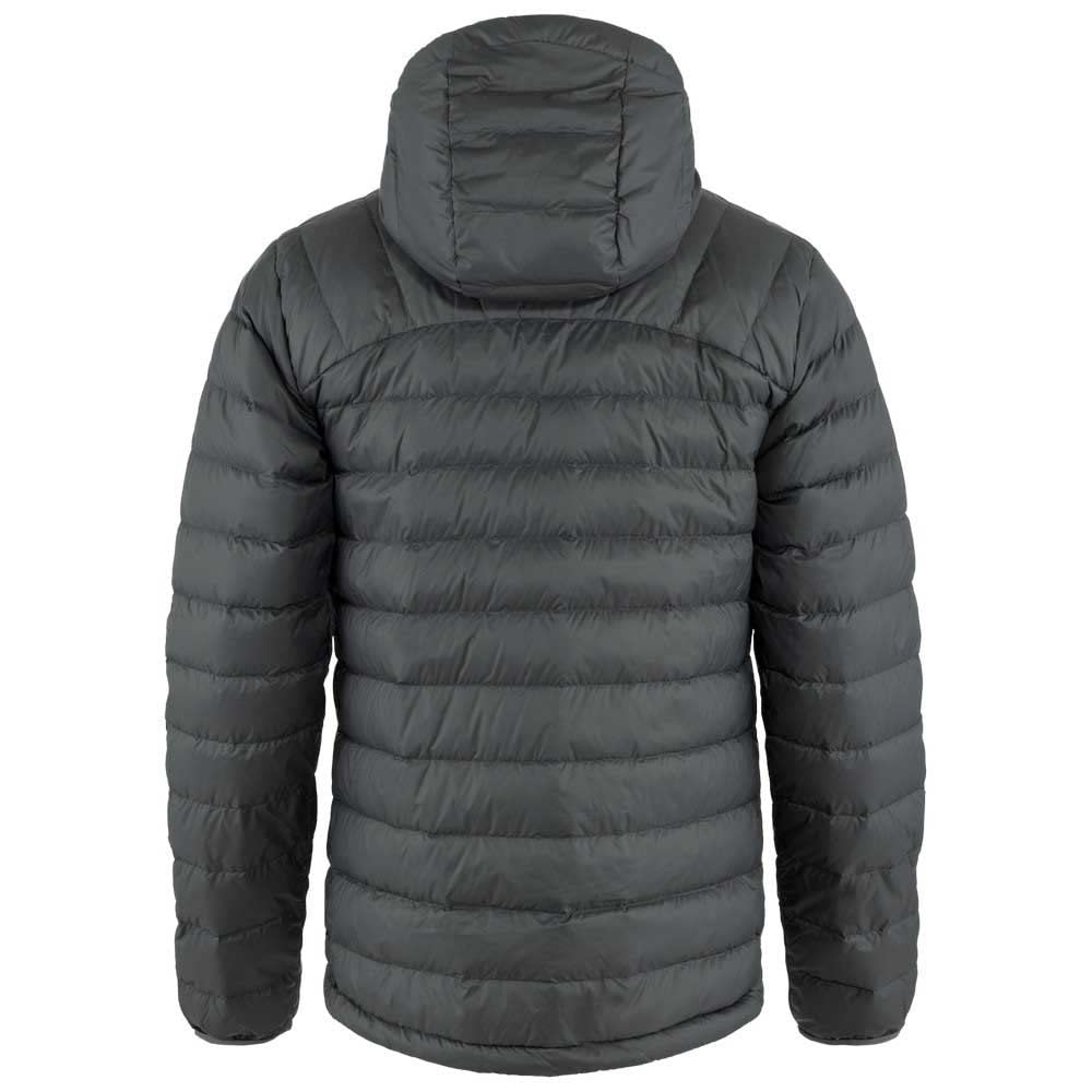 Fjällräven Expedition Pack Down Hoodie Basalt hood detail highlighting insulation and fit
