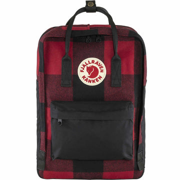 Fjällräven Kånken Re-Wool laptop backpack front view in red/black.
