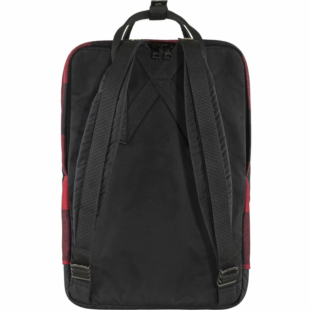 Fjällräven Kånken Re-Wool laptop backpack side pockets for quick access.