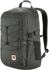 Fjällräven Skule 28 backpack back panel view in basalt emphasizing air mesh comfort and organized pockets.