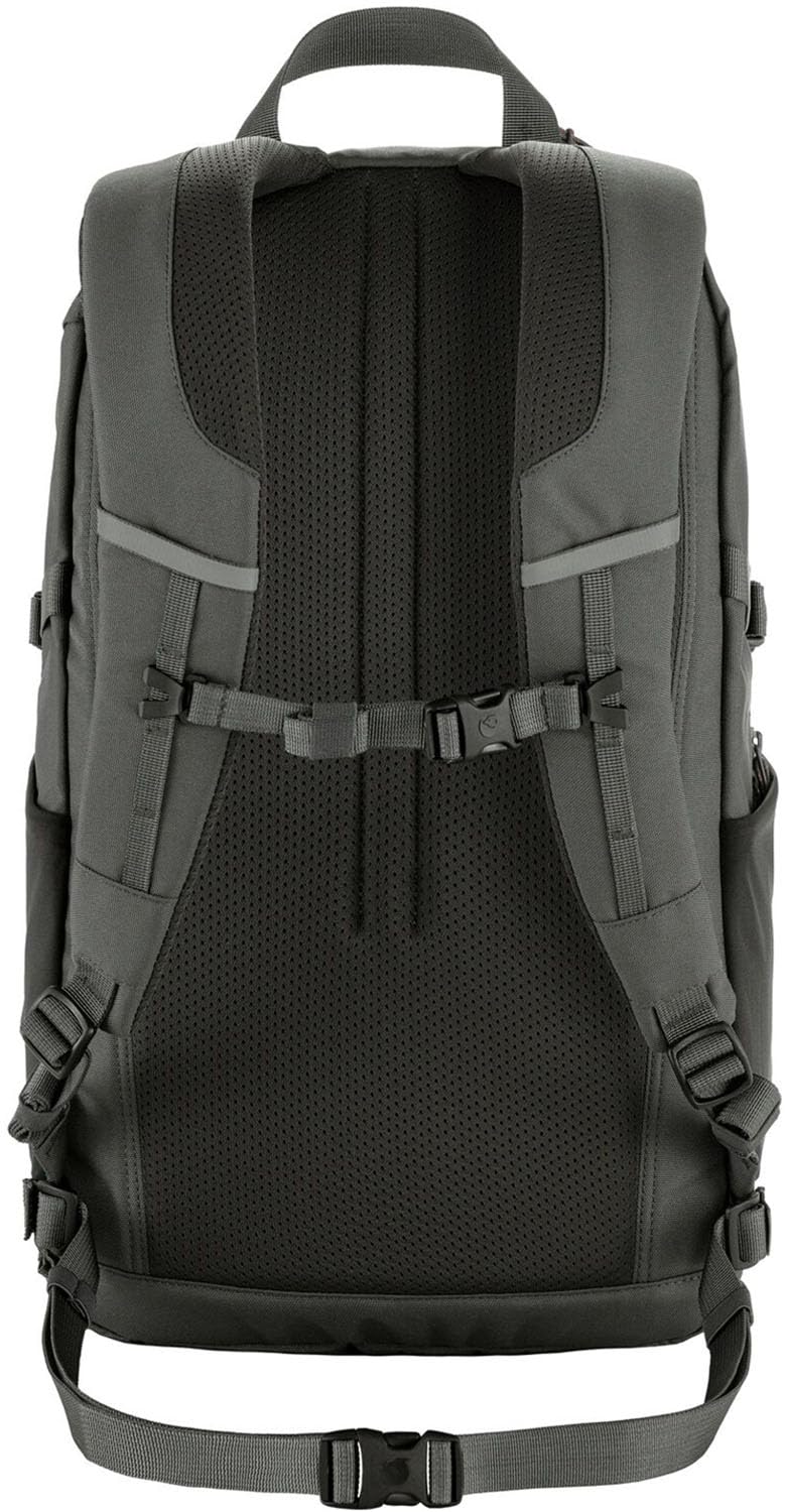 Fjällräven Skule 28 backpack side view in basalt highlighting hydration compatibility and straps.