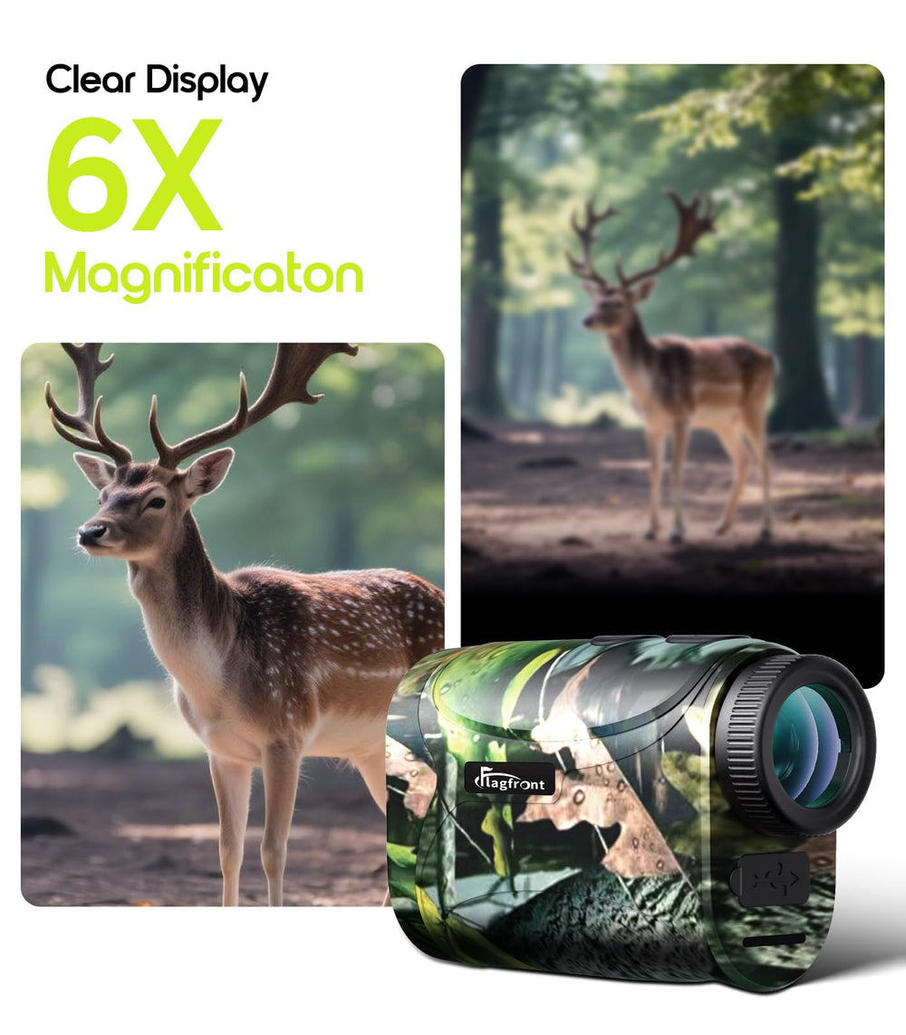 Flagfront rangefinder in a hunting scene supports faster target acquisition.