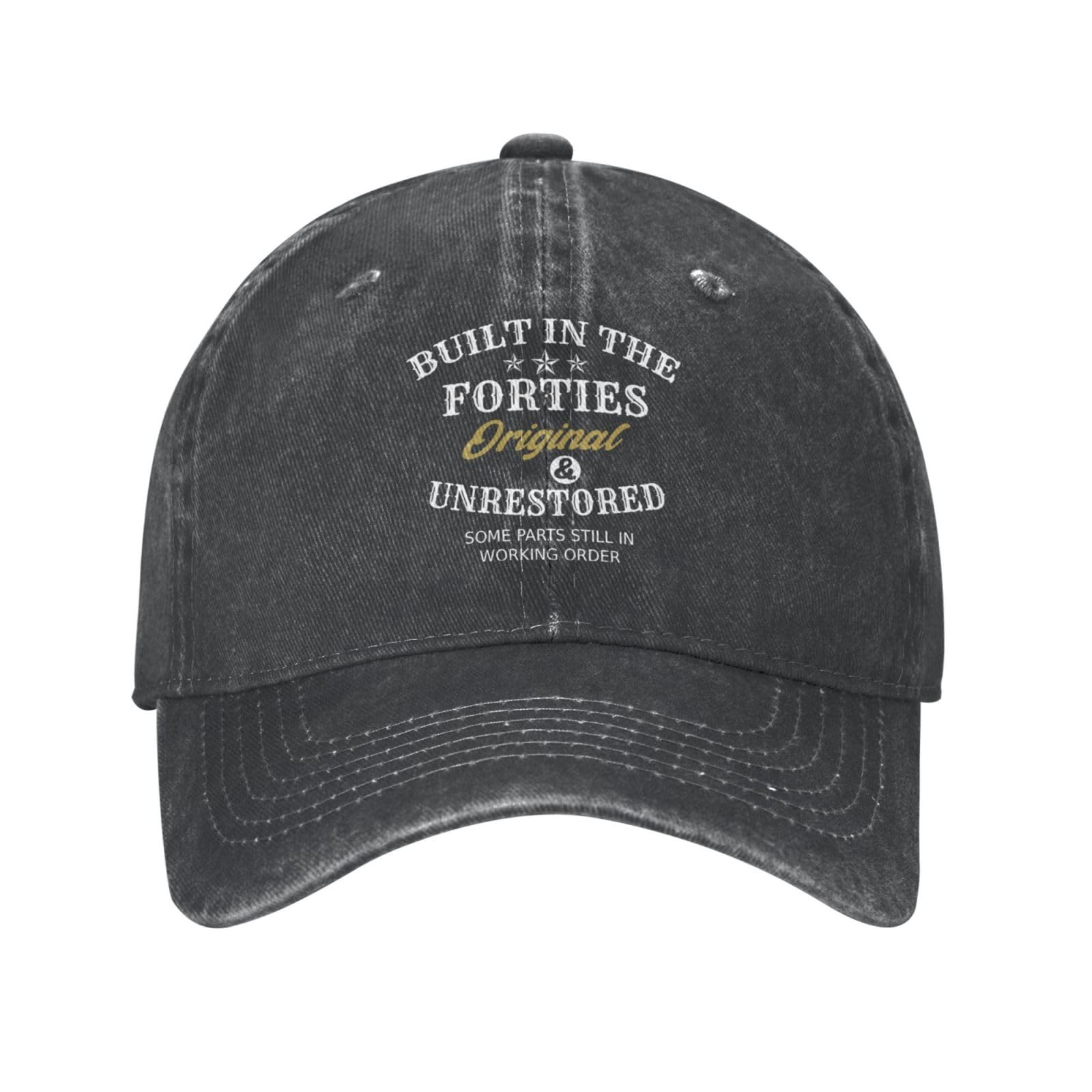 FLALORI Built in The Forties hat front view in black for casual everyday wear.