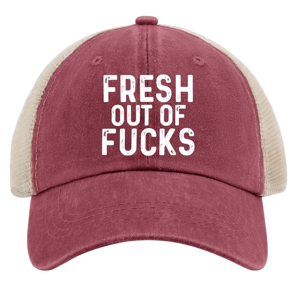 FLALORI Fresh Out of Fucks hat red front view for bold everyday style